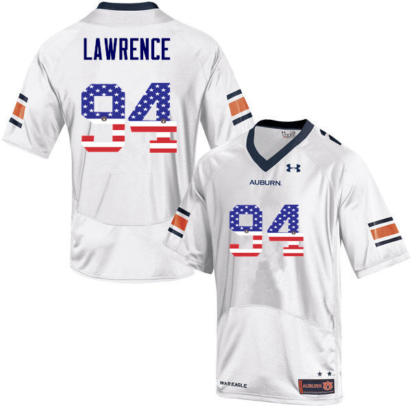 Men #94 Devaroe Lawrence Auburn Tigers USA Flag Fashion College Football Jerseys-White - Click Image to Close
